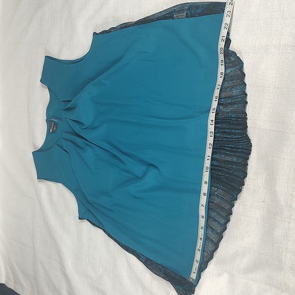 Covington Tank Top Turquoise Blue Black Pleated Front High Low Size Large - Picture 6 of 8